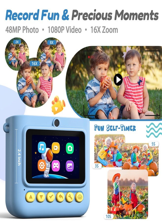 ROHSCE Kids Instant Print Camera, 48MP 1080P HD Digital Camera with Color & B&W Printing, 32GB Card & 3 Paper Rolls, Travel Toy for 3-12 Year Old Boys Girls, Christmas Birthday Gifts (Blue) - Image 3